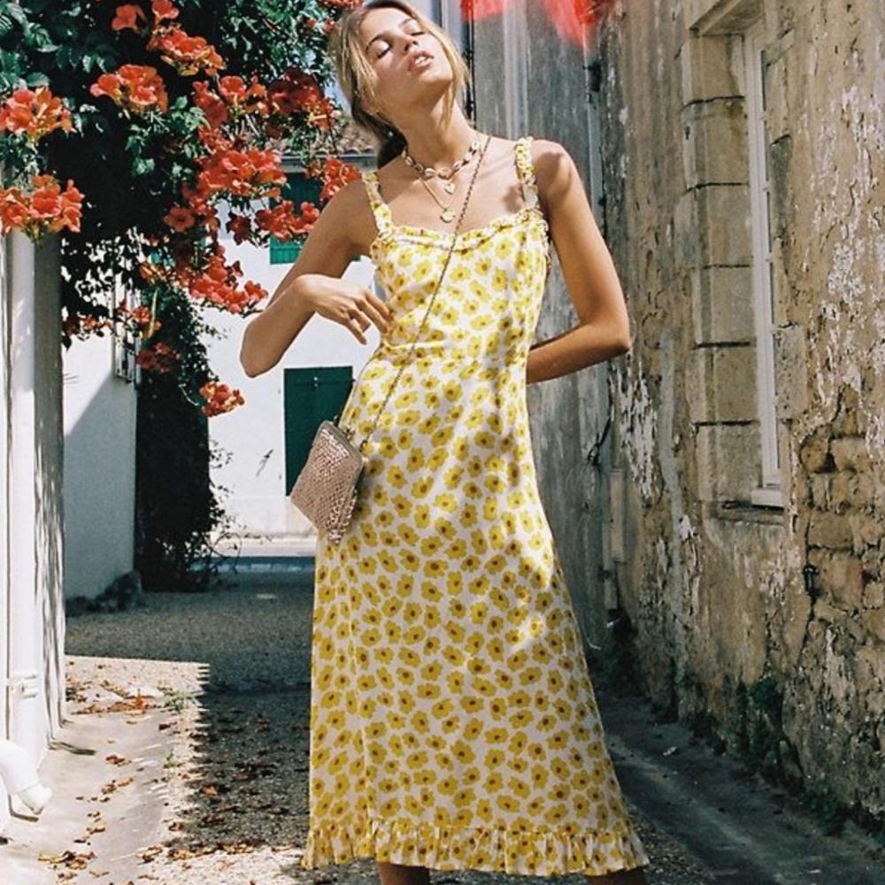 FAITHFULL THE BRAND NOEMIE MIDI DRESS MARIGOLD